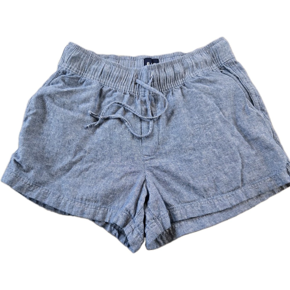 Gap Women's‎ Pull On Elastic Waist Shorts Linen Blend Chambray 28" Waist Size S